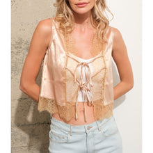 Load image into Gallery viewer, Eyelash Lace Satin Crop Vest
