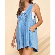 Load image into Gallery viewer, Front Pleated Denim Romper
