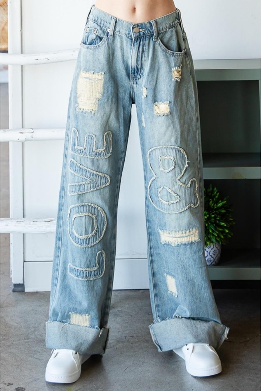 O&H Love Letter Patched Denim Jeans