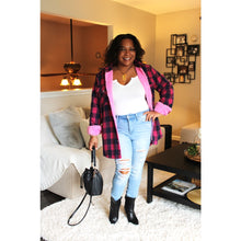 Load image into Gallery viewer, Oversized Pink Plaid Sherpa Shacket
