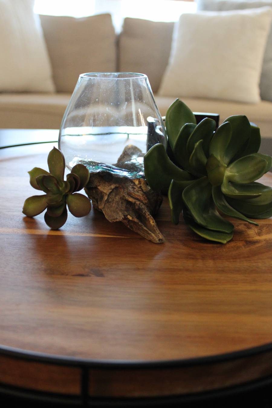 Small Molten Glass Bowl With Wood