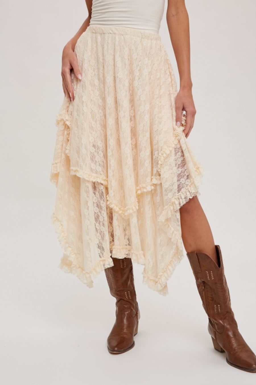 Southern Charm Lace Tiered Midi Skirt