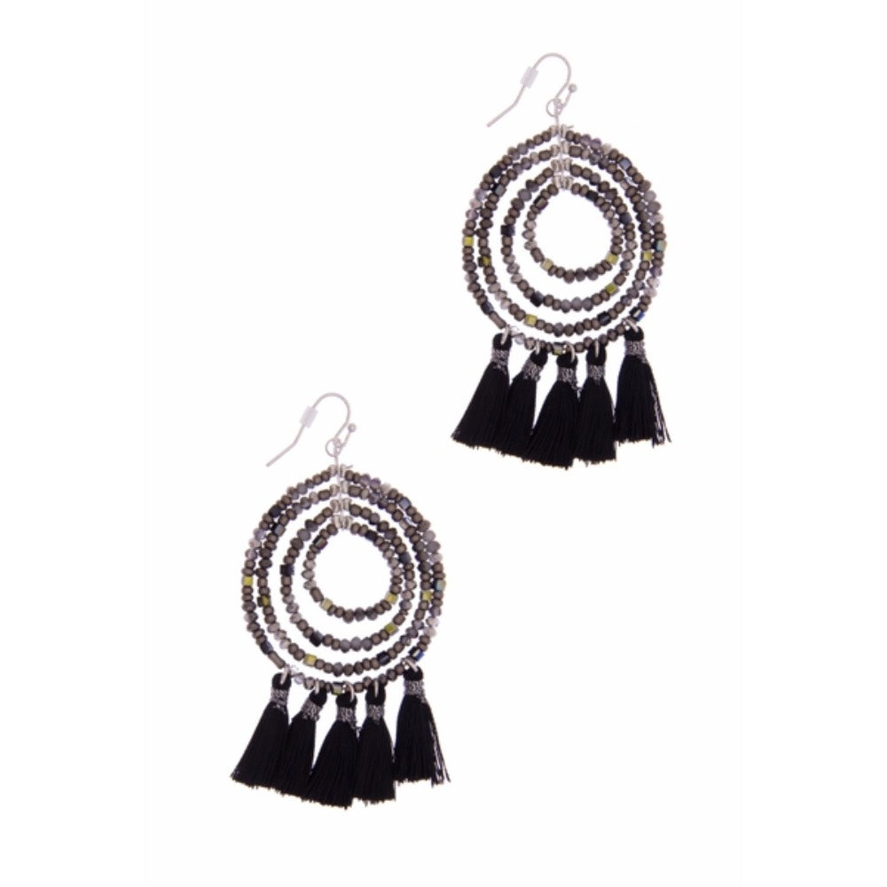 Tassel Beaded Hoop Earrings