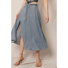 Load image into Gallery viewer, Tencel Denim Side Slit Midi Skirt
