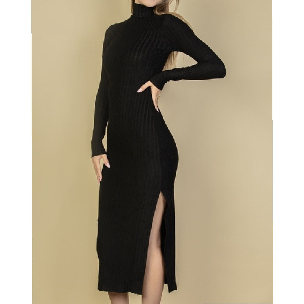 Turtleneck Side Slit Maxi Dress