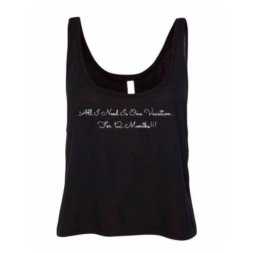 Black tank with white, cursive words 