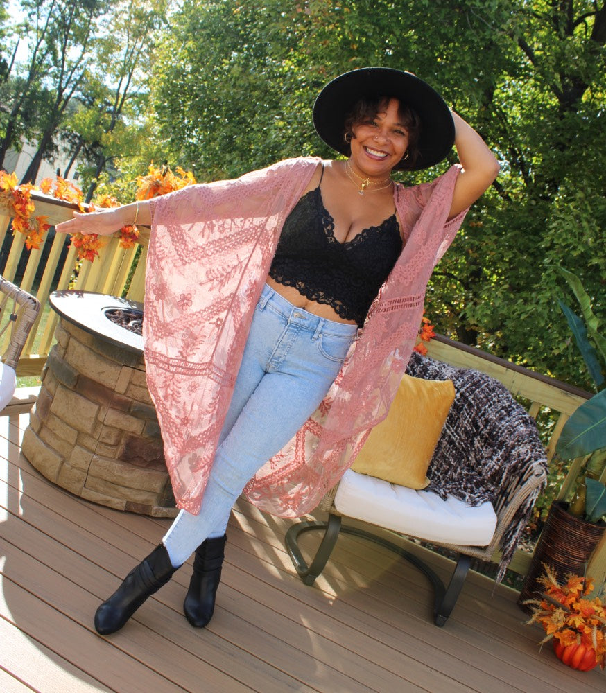 Dusty Rose Lace Sheer Kimono