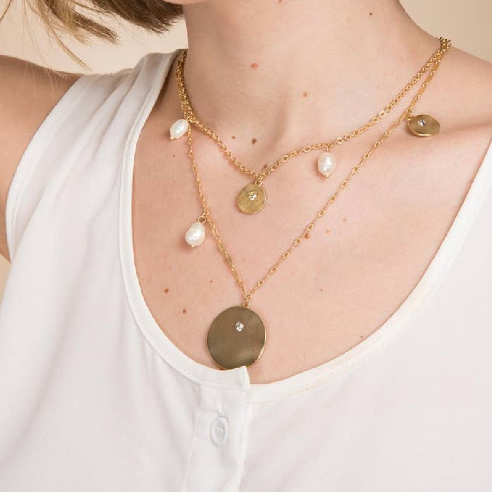 Layered Pearl Medallion Necklace