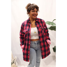 Load image into Gallery viewer, Oversized Pink Plaid Sherpa Shacket
