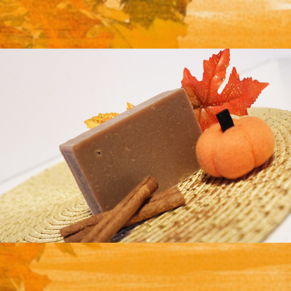 Single brown colored pumpkin spice soap bar.