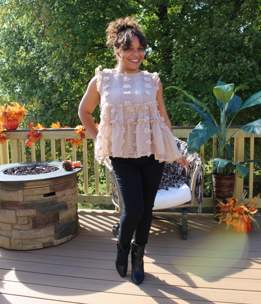 Taupe 3D Flower Top