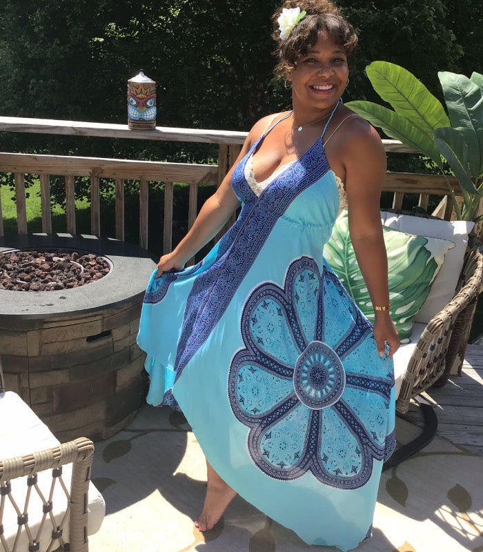 Blue Butterfly Handkerchief Dress