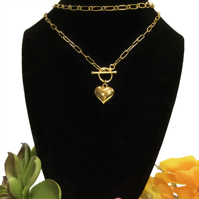 Chain Link & Heart Choker Necklace Set