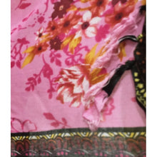 Load image into Gallery viewer, Pink &quot;Floral Paradise&quot; Sarong With Assorted Flower Pattern, Unique Black Border, and Pink Fringe Close-Up
