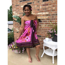 Load image into Gallery viewer, 5&#39;1 Model Wearing Floral Paradise Sarong as Strapless Dress
