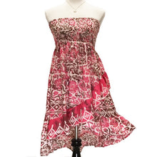 Load image into Gallery viewer, &quot;Hawaiian Blooms&quot; Beige, Pink, and Burgundy Hawaiian Floral Design Convertible Dress/Skirt With Large Ruffle (Dress)
