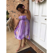 Load image into Gallery viewer, 5&#39;1 Model Wearing Lavender &amp; Lilacs Strapless Convertible Dress/Skirt as Dress With Bali Anklet
