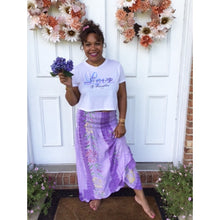 Load image into Gallery viewer, Model wearing top with it paired with lavender and lilacs dress/skirt.
