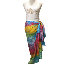 Load image into Gallery viewer, Pastel Rainbow Tie-Dye Sarong With Sequin and Light Blue Embroidery Detail
