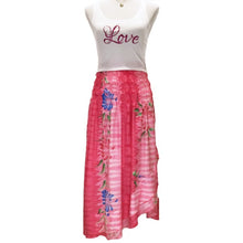 Load image into Gallery viewer, Pink Strapless Striped Tie-Dye Convertible Dress/Skirt With Double Ruffle &amp; Hand-painted Floral Design (Skirt)
