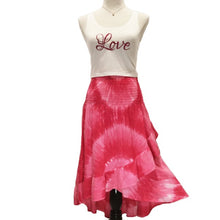 Load image into Gallery viewer, Pink Swirl Convertible Dress/Skirt Paired with &quot;Love&quot; Tight Fitting Cropped Tank
