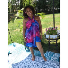 Load image into Gallery viewer, 5&#39;1 Model wearing Dreamy Tropics Embroidered Sarong As Halter Dress Beach Cover-Up
