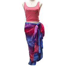 Load image into Gallery viewer, Hot Pink, Purple, &amp; Blue Tie-Dyed Sarong With Unique Purple &amp; Sequin Embroidery as Skirt Paired With Pink Serenity Tight Fitting Tank
