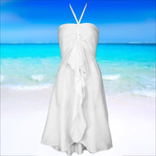 Load image into Gallery viewer, White Knee-Length Halter Tie Sundress With Cascading Ruffles in The Center
