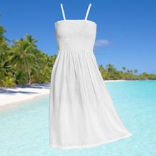 Load image into Gallery viewer, White Straight Hemmed Mid-Length Sundress With Shirred Bodice
